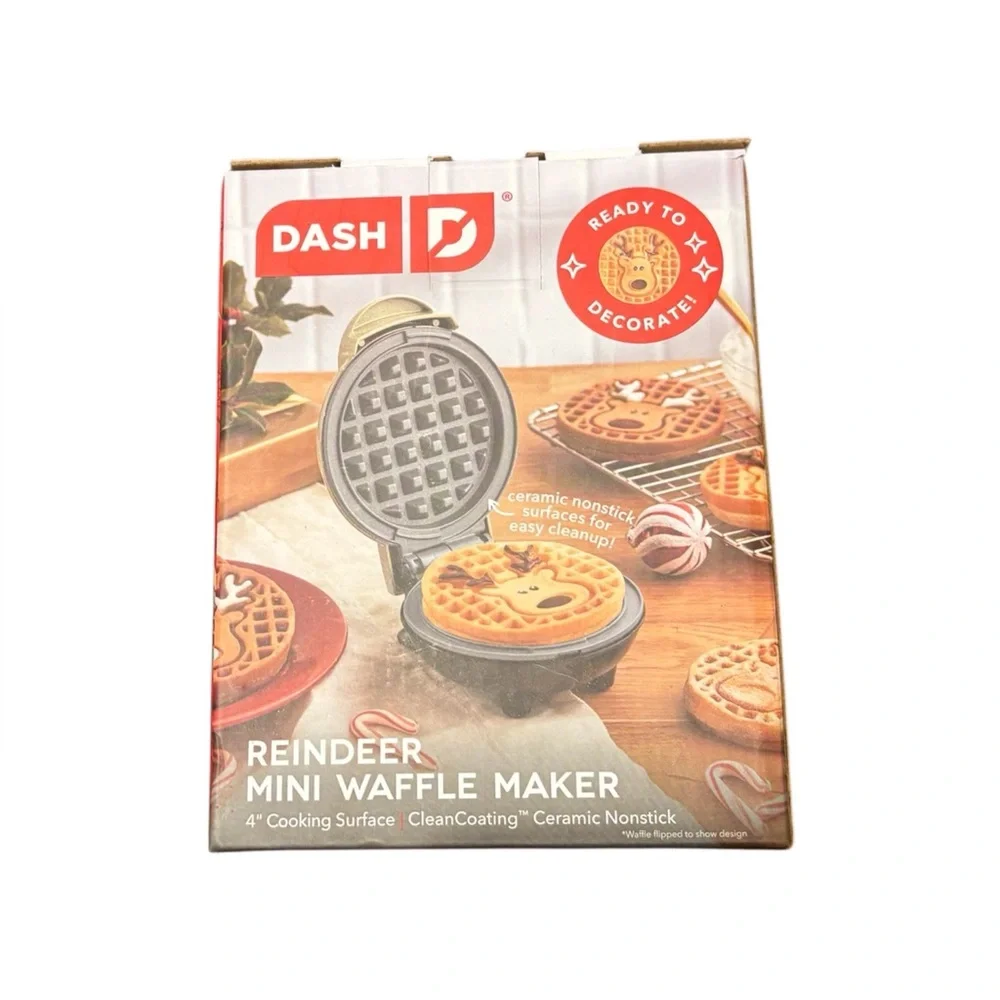 Dash Reindeer Mini 4 inch Waffle Maker New in Box